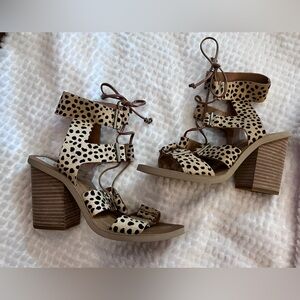 Dolce Vita Calf Hair Tan and Black Lace-Up Heels